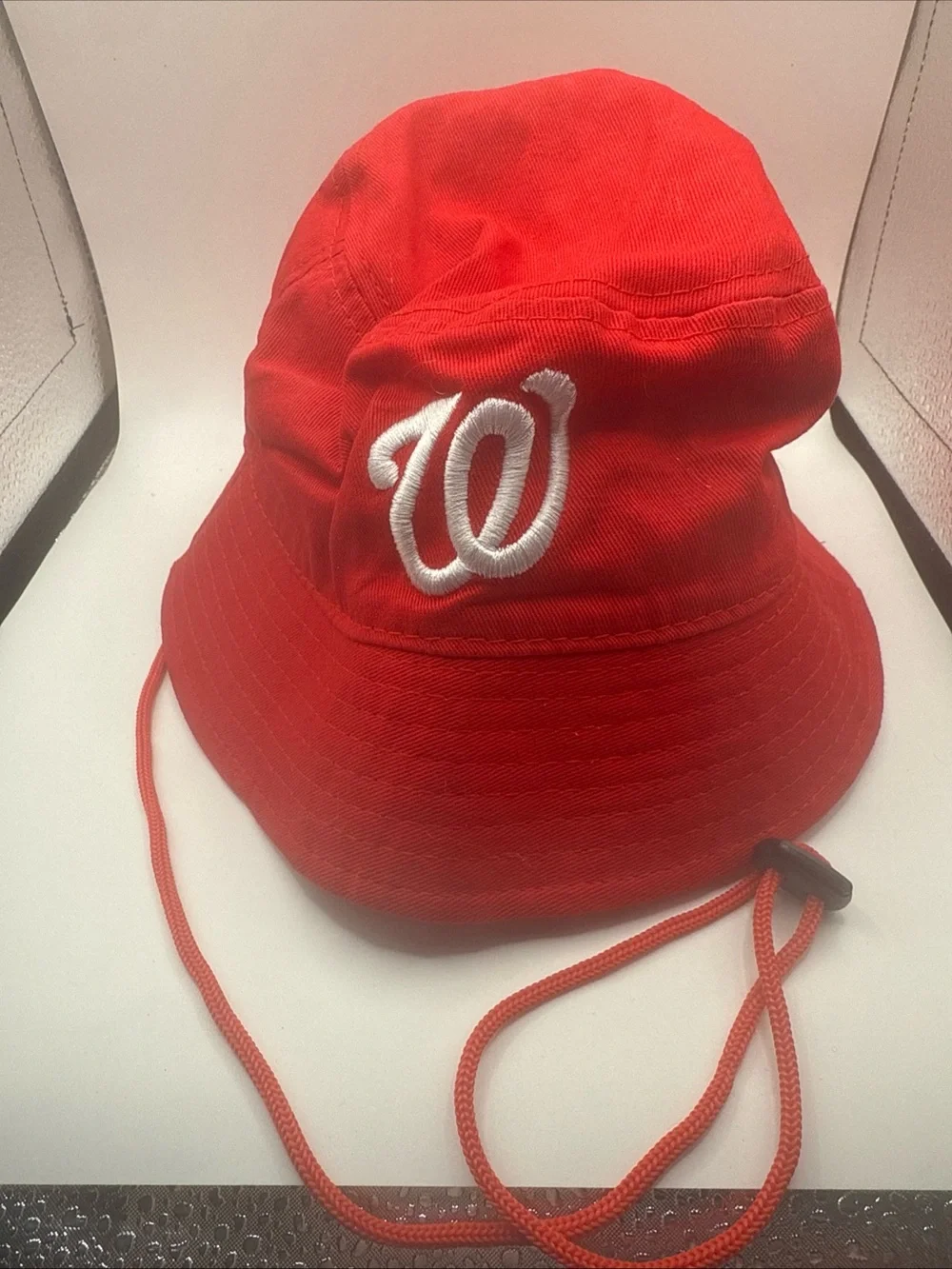 Kids Washington Nationals Red Bucket Hat with White Embroidered Logo